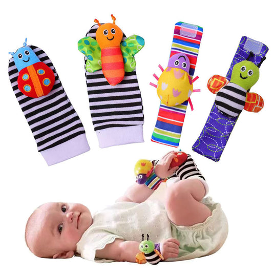 Baby wristband with cartoon plush sock toy