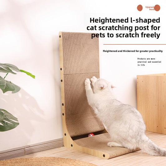 L-Shaped Vertical Cat Scratching Board with Ball