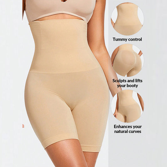High-waisted plus-size slimming shapewear pants with waist-cinching effect