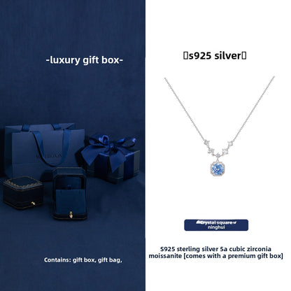 Pure Silver Moissanite Necklace with Gift Box