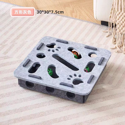 Cat Toy Self-Entertainment Boredom-Relief Gadget for Kittens and Cats, Educational Maze, Hole-Punching Felt Box, Teasing Cat Bell Ball