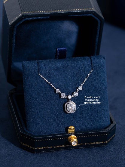 Pure Silver Moissanite Necklace with Gift Box