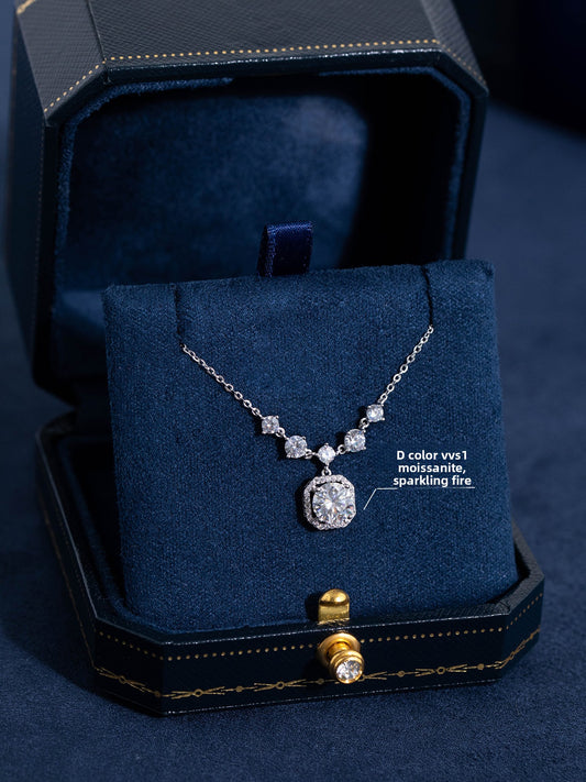 Pure Silver Moissanite Necklace with Gift Box