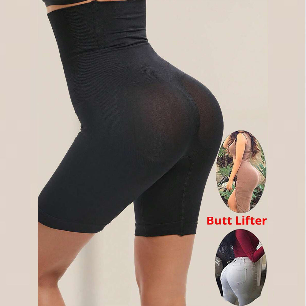 High-waisted plus-size slimming shapewear pants with waist-cinching effect