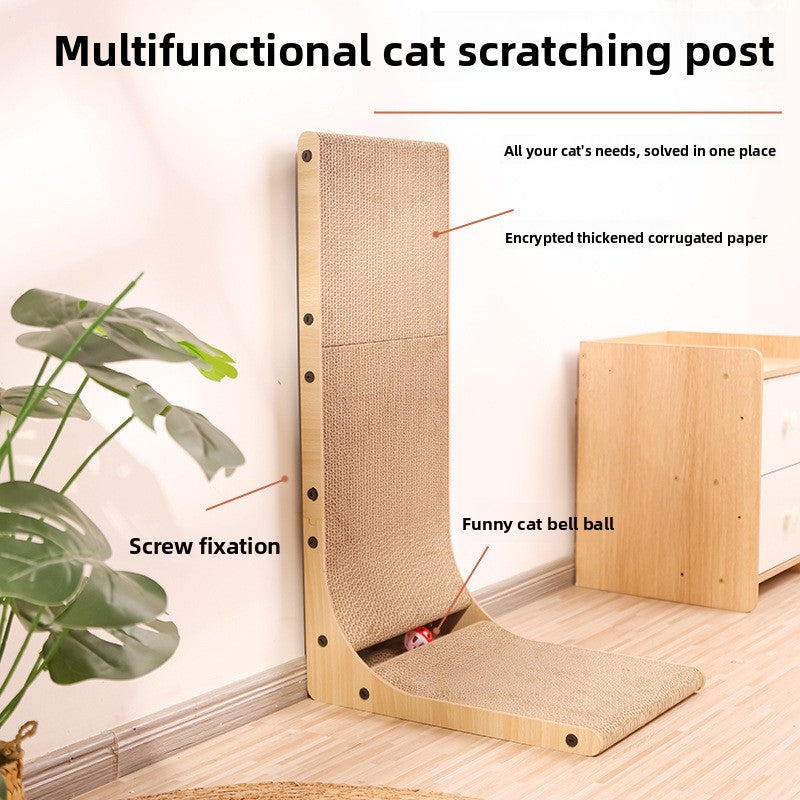 L-Shaped Vertical Cat Scratching Board with Ball