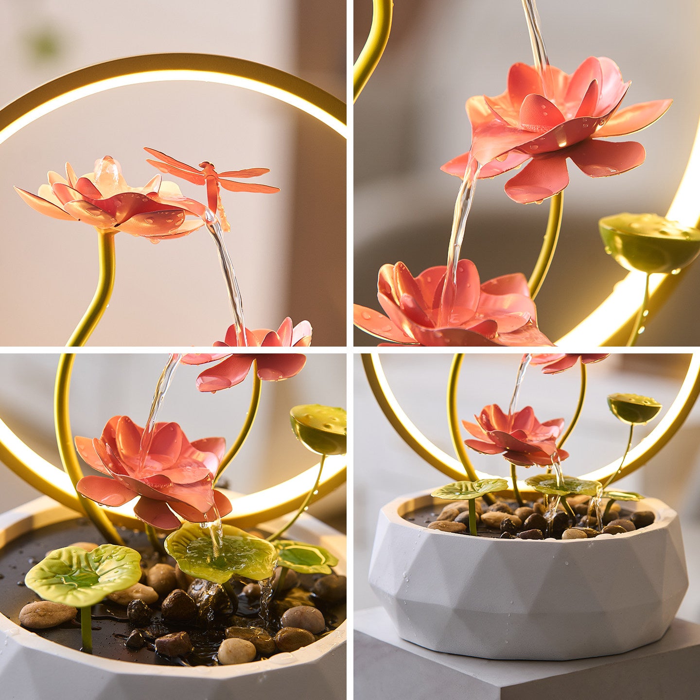 Modern Lotus Water Feature with Circulating Pump