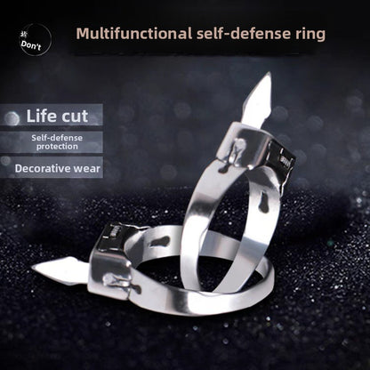 Self-defense opening ring with hidden blade