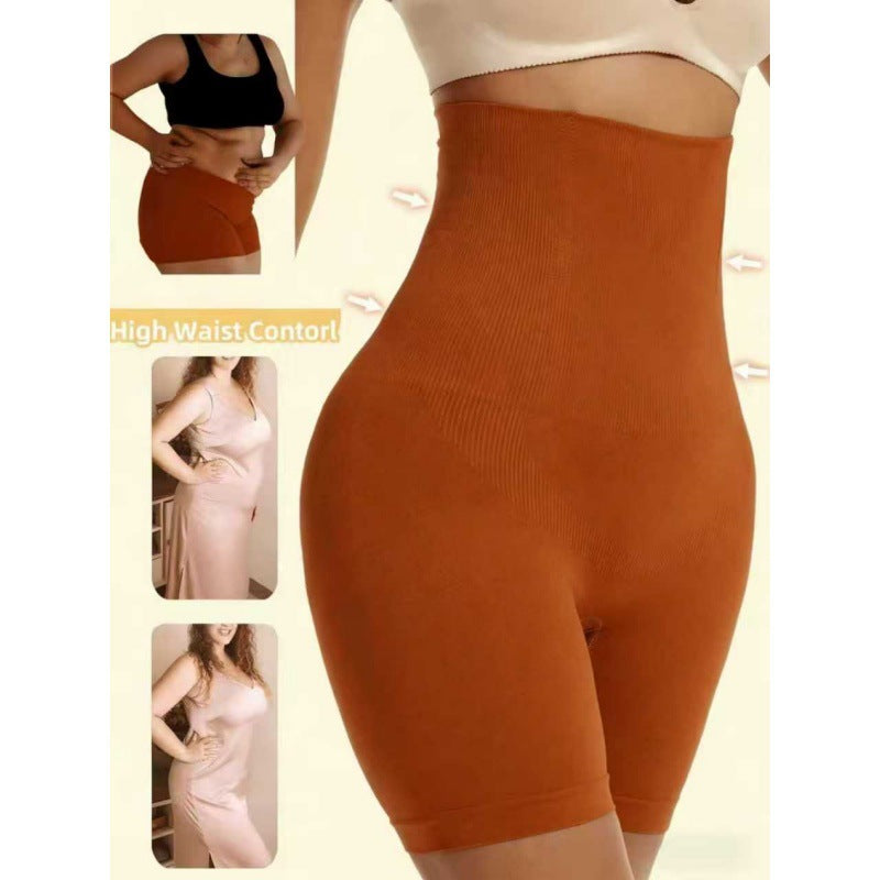 High-waisted plus-size slimming shapewear pants with waist-cinching effect