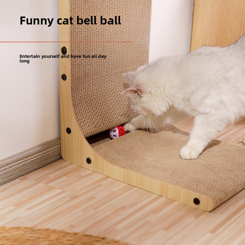 L-Shaped Vertical Cat Scratching Board with Ball