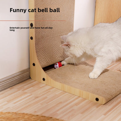 L-Shaped Vertical Cat Scratching Board with Ball