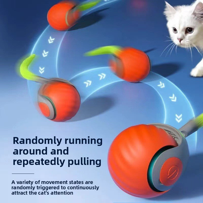 Electric Smart Cat Ball Toy with Feather Attachments
