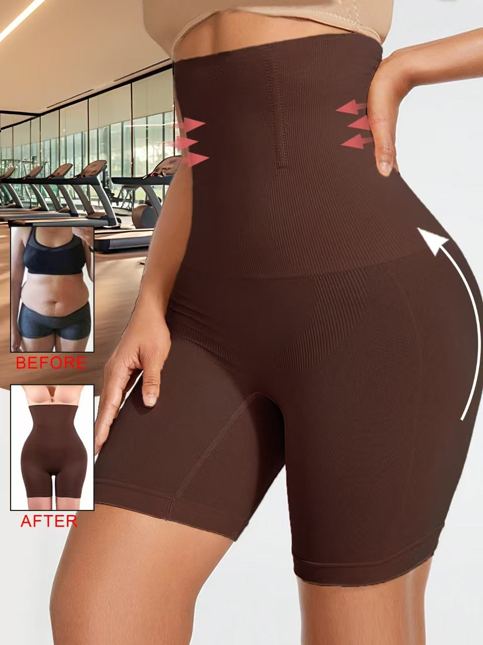High-waisted plus-size slimming shapewear pants with waist-cinching effect