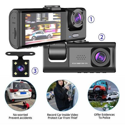 Triple Lens Car Dash Cam with WiFi Connectivity