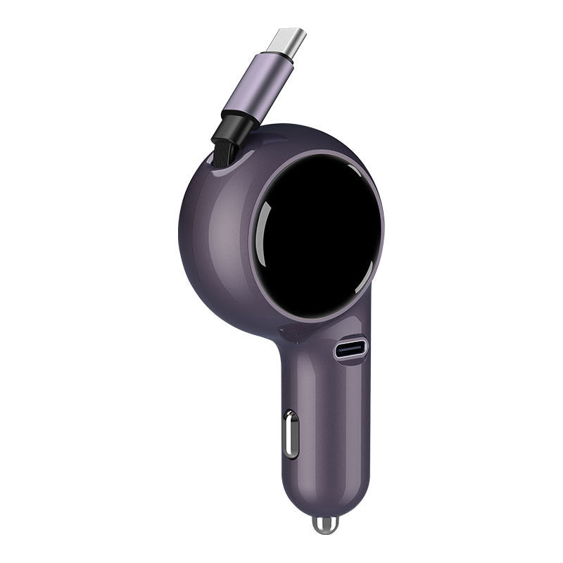 Retractable 60W Fast Car Charger with Dual USB Ports