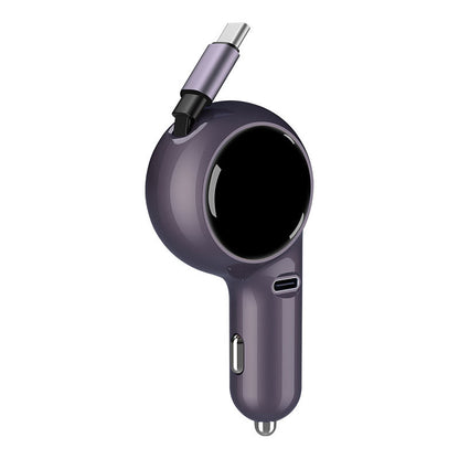 Retractable 60W Fast Car Charger with Dual USB Ports