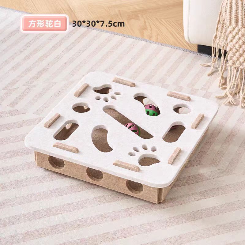 Cat Toy Self-Entertainment Boredom-Relief Gadget for Kittens and Cats, Educational Maze, Hole-Punching Felt Box, Teasing Cat Bell Ball