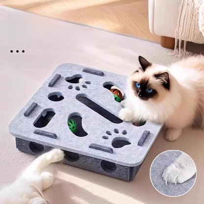 Cat Toy Self-Entertainment Boredom-Relief Gadget for Kittens and Cats, Educational Maze, Hole-Punching Felt Box, Teasing Cat Bell Ball