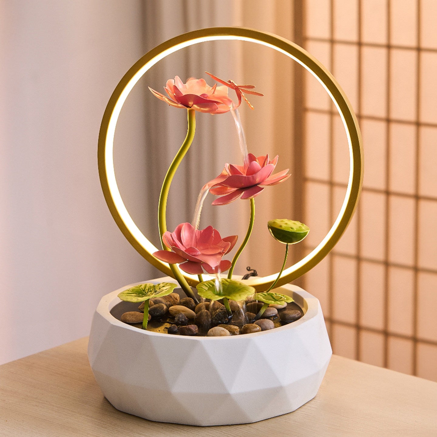 Modern Lotus Water Feature with Circulating Pump