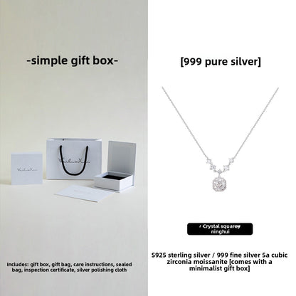 Pure Silver Moissanite Necklace with Gift Box