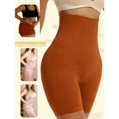 High-waisted plus-size slimming shapewear pants with waist-cinching effect
