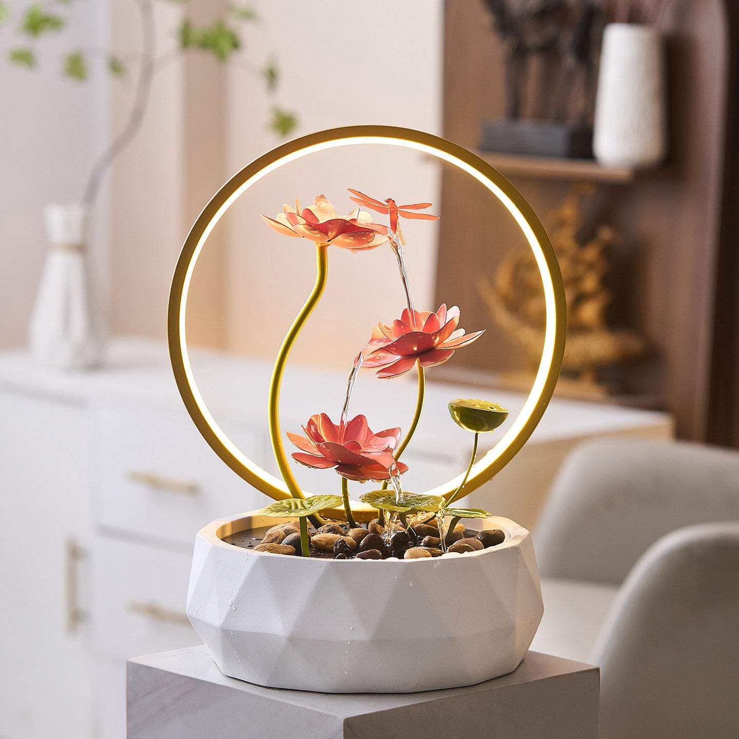 Modern Lotus Water Feature with Circulating Pump