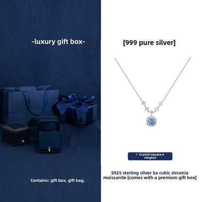 Pure Silver Moissanite Necklace with Gift Box