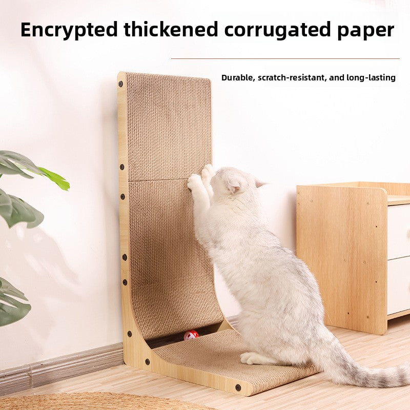 L-Shaped Vertical Cat Scratching Board with Ball