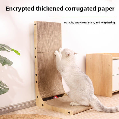 L-Shaped Vertical Cat Scratching Board with Ball