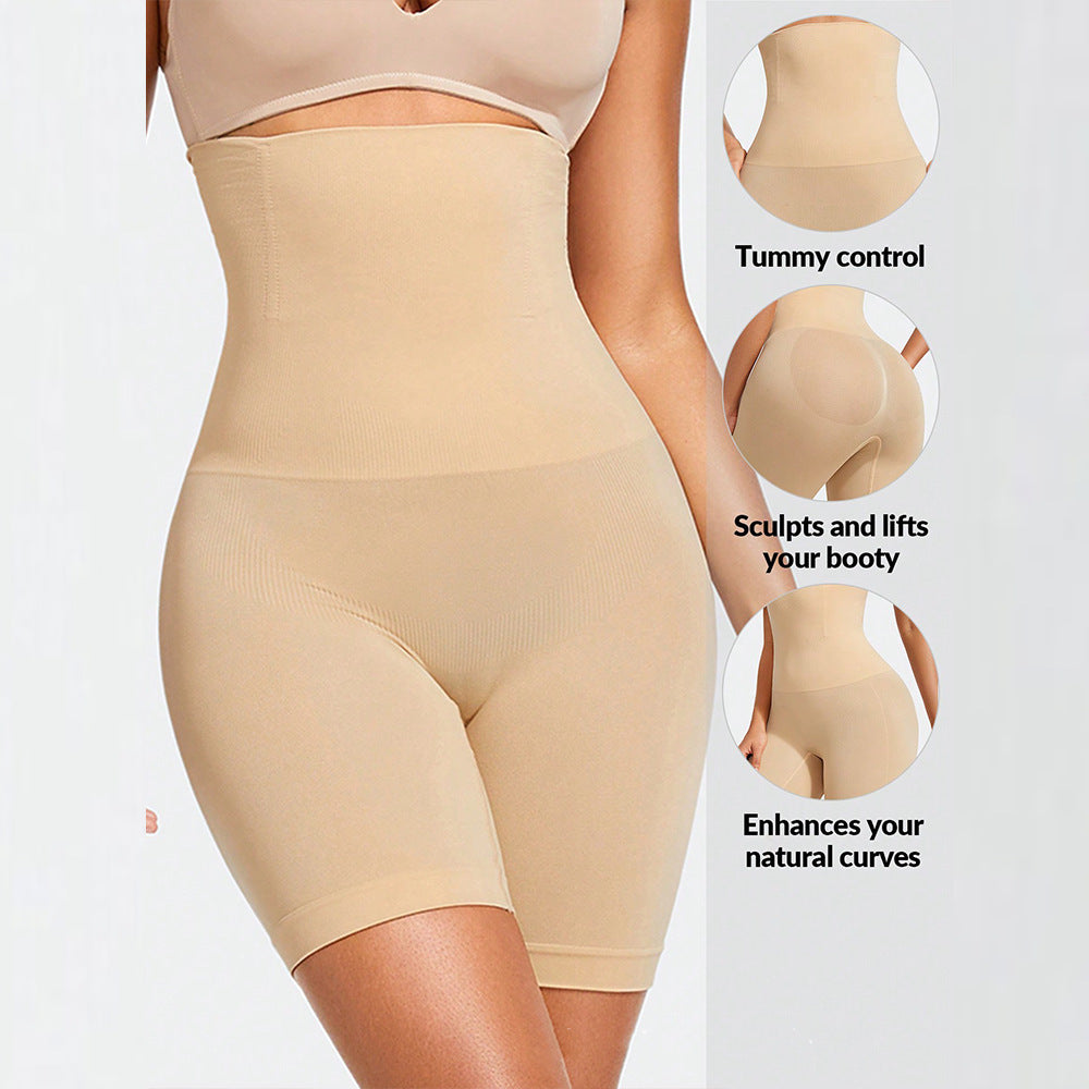 High-waisted plus-size slimming shapewear pants with waist-cinching effect