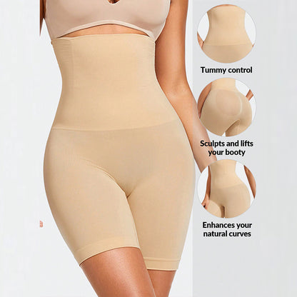 High-waisted plus-size slimming shapewear pants with waist-cinching effect