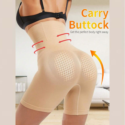 High-waisted plus-size slimming shapewear pants with waist-cinching effect