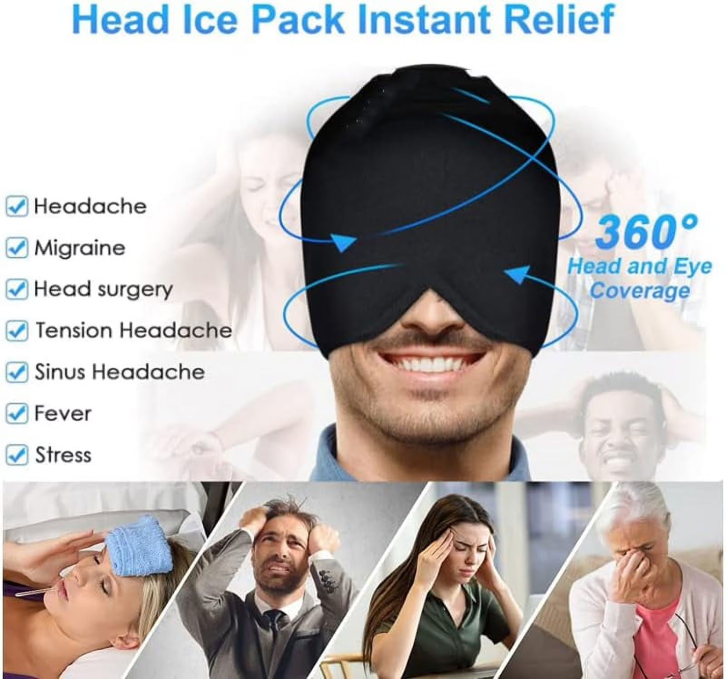 Migraine Quick Relief Hot Cold Therapy Gel Head Cap