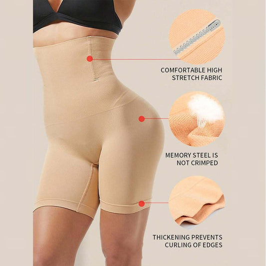 High-waisted plus-size slimming shapewear pants with waist-cinching effect