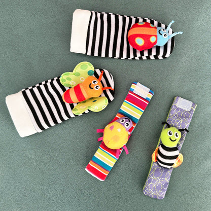 Baby wristband with cartoon plush sock toy