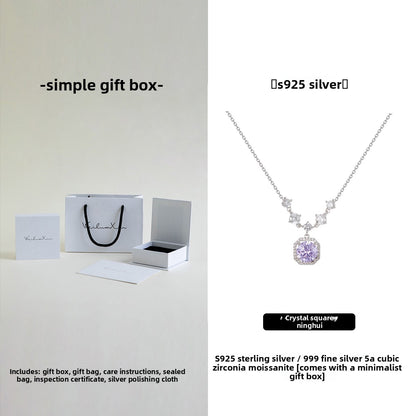 Pure Silver Moissanite Necklace with Gift Box