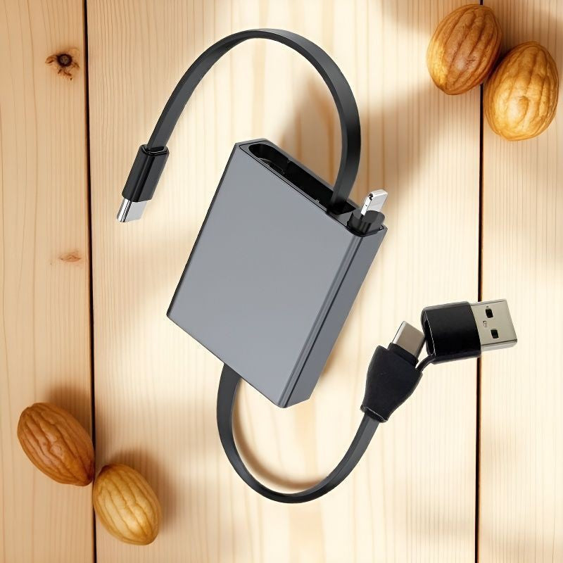 Retractable 66W Fast Charging Cable with Type-C and Lightning Connectors
