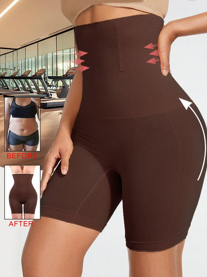 High-waisted plus-size slimming shapewear pants with waist-cinching effect